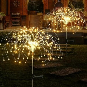 Set di 2 Luci Solari a LED a Fibra Ottica Effetto Fuochi d'Artificio Dente di Leone, Lampada a Paletto per Sentiero Giardino Illuminazione Esterna Decorazione da Giardino Lampada da Prato - Product Image 1
