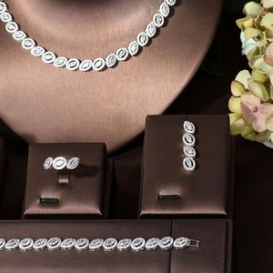 HIBRIDE Full Micro Pave Forme Ronde 4PCS Collier Boucles D'oreilles Ensemble Cubique Zircone Ensembles de Bijoux pour Femmes Mariage Bijoux N-1010 - Product Image 3