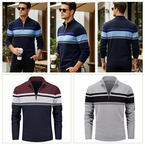 Venta Directa de Fábrica, Camisa Polo para <span class=keywords><strong>Hombre</strong></span>, Suéter de Manga Larga, Lana y Nailon a Rayas, Estilo Ejecutivo Personalizado, Suéter Polo - Product Image 2