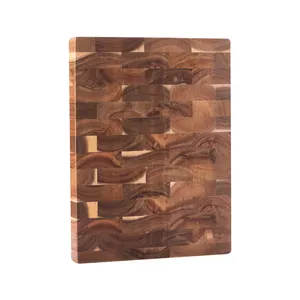 Good Quality Acacia Wood End-grain Rectangle Cutting Board Fruits Vegetable Meat Chopping Board With Hand-held Handle