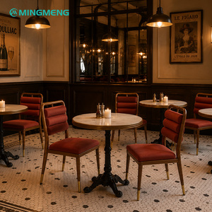 <b>Restaurant</b> Table and Chair <b>Set</b> Round Marble Top Metal Frame Red Fabric Traditional Style Commercial Furniture - Product Image 6