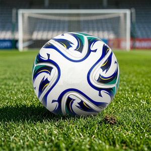 Ballon de football blanc JNA Group taille 5 (0,41-0,45 kg) avec motif incurvé bleu, vert et jaune pour l'entraînement et les matchs - Product Image 3