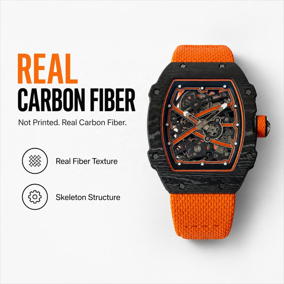 6702 Watch 6702 Ultra Light 35g Carbon Fiber Automatic Skeleton Watch 3ATM Orange ...
