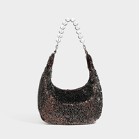 Sac Hobo de Luxe Designer à Paillettes pour Femme, Sac à Main Noir Scintillant en Forme de Croissant avec Poignée Perles de Cristal, Sac à Bandoulière et Sac Croisé