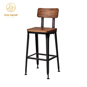 Sillas Altas Modernas de Madera con Respaldo Cruzado de Metal para Barra de Cocina, Muebles de Hotel, Taburetes de Bar de Madera de Lujo con Respaldo - Product Image 5