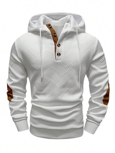 Sudadera con capucha de jacquard cálida para hombre, sudadera con capucha, chaqueta deportiva informal con botones en la parte delantera - Product Image 2
