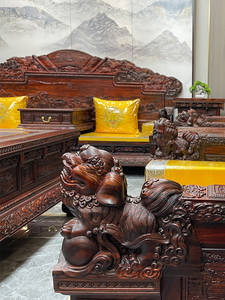 كرسي عرش الأسد الملكي الكلاسيكي من خشب دونغيان الأحمر الإندونيسي، كبير وسميك، بتصميم فرع مينغ تشينغ الأسود الحامض، مناسب للتخزين وكرسي أريكة - Product Image 2