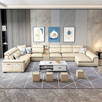 Grand canapé de salon pour appartement, style crème, moderne, simple, en forme de U, 4 mètres, tissu technique lavable, interface USB