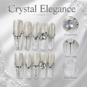 Uñas Postizas con Brillo Plateado y Diamantes de Imitación, Uñas Acrílicas Brillantes de Cobertura Completa para Fiestas y Bodas - Product Image 3