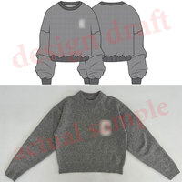 Maßgefertigter Schwerer Weicher Crop-Strickpullover für Damen Rundhals Jacquard-Muster Übergroßer Locker Sitzender Langarm-Strickpullover