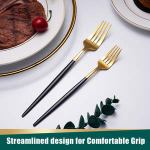 Cubiertos DE BODA portugueses nórdicos, cubiertos con mango negro, tenedor, cuchillo, cuchara, juego de cubiertos dorados de acero inoxidable - Product Image 4