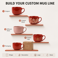 Mug à soupe robuste et classique de couleur rouge vif avec une large forme de bol et une poignée confortable pour la salle à manger à domicile, ensemble de bols à céréales