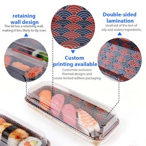 ถาดซูชิสีทองแบบใช้แล้วทิ้ง ถาดกระดาษซูชิแบบหรูหราพร้อมฝาปิด กล่องบรรจุภัณฑ์ สามารถออกแบบโลโก้ได้ตามต้องการ - Product Image 3