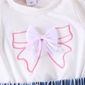 Nuevo Conjunto de Verano para Niñas Pequeñas y Medianas, Camiseta Blanca con Lazo y Pantalones Cortos de Mezclilla, Traje de Dos Piezas - Product Image 2