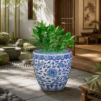RUXI Jingdezhen Pot de fleurs en céramique craquelée bleu et blanc, style ancien, pour aquarium, cour et salon, 50L, Zen Asiatique