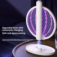 Raquette électrique domestique rechargeable pliable avec lumière UV, piège et tue-moustiques automatique, portée 21-30 m, autonomie 1-3h