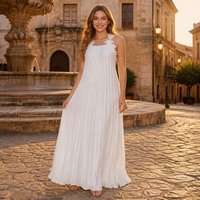 Robe longue plissée chic pour femme avec appliques florales, bretelles fines, sans manches, en mousseline d'accordéon, idéale pour les soirées et les mariages