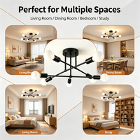 En stock aux États-Unis, lustre Sputnik à 6 lumières noir mat, luminaire moderne en métal semi-encastré pour appartement, restaurant, hôtel
