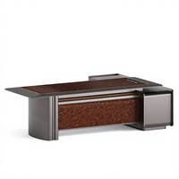 Meja Eksekutif Premium Crystal Glaze Veneer Kayu Burl E1 MDF Smart LED Power Hub Meja CEO Meja Kantor Mewah