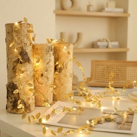 Guirlande lumineuse LED en fil de cuivre avec feuilles d'or simulées, lumières féériques décoratives de Noël, éclairage décoratif simple