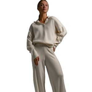 50% de descuento, venta al por mayor, conjuntos de punto, suéter de invierno, cuello Polo, jersey de lana de punto, pierna ancha, largo, dos piezas, conjuntos de suéter de Invierno para mujer - Product Image 1
