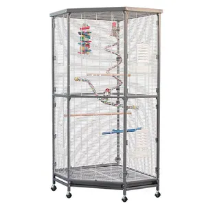 Large Metal Pentagon Corner Cage Parrot Cage large corner parrot aviary bird cage with wheels