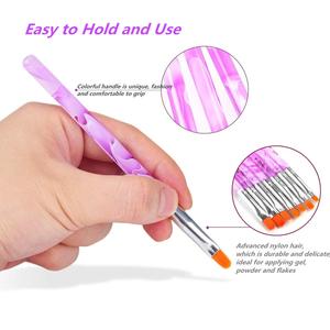 Lot de 10 pinceaux liner pour nail art, manche métallique, pinceaux plats fins pour peinture, outil de dessin pour vernis gel, sac PVC, 68g, kit de manucure professionnel - Product Image 6