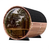 Outdoor Holz-Panorama-Fass-Sauna für 4-6 Personen 220V 6kW Elektroofen Massivholzkonstruktion Dach aus Asphaltschindeln