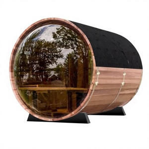 Sauna panoramique en bois <span class=keywords><strong>d</strong></span>'extérieur pour 4 à 6 personnes, poêle électrique 220V 6kW, construction en bois massif, toit en <span class=keywords><strong>bardeaux</strong></span> <span class=keywords><strong>d</strong></span>'<span class=keywords><strong>asphalte</strong></span> - Product Image 1