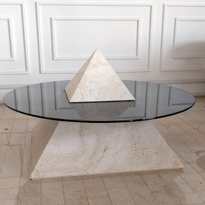 Bắc Âu Khối Đá Khối Đồ Nội Thất Travertine Cơ Sở Tempered <span class=keywords><strong>Glass</strong></span> Bảng Top Marble Với <span class=keywords><strong>Glass</strong></span> Bàn Cà Phê - Product Image 4