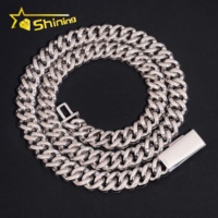 Chaîne cubaine pour homme en argent 925, 12,5 mm, entièrement sertie de diamants, testée au testeur de diamants, style Hip Hop, bijoux fins