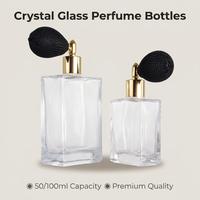 Flacon de parfum de luxe en verre cristal 50ml 100ml, flacon pulvérisateur vide avec atomiseur à air noir, emballage carré haut de gamme, vente en gros