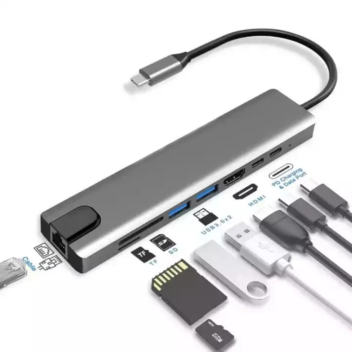 Adaptador expansor 8 en 1, lector de tarjetas SD, TF, tipo c, usb 3,0, acoplamiento para ordenador Apple macbookpro, multifunción