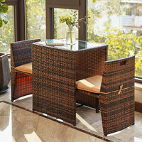 Ensemble de meubles de jardin modernes en acier et rotin, 3 pièces, gain de place, pour salle à manger, hôtel, entrepôt ou balcon