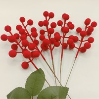 Künstliche Beflockte Plastik-Rote-Beeren-Stiele Leichtgewichtig UV-Beständig Weihnachtsbaum-Dekorationen Hochzeitsfeiern Samt
