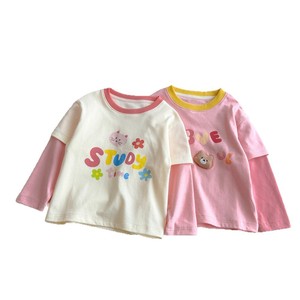 Tongxingyuan Girls T-Shirt Off White Pink Cotton Jersey Faux Two Piece Study Time Print Spring Autumn Kids Clothing - Product Image 5