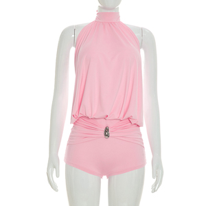 Viviblook J26RP238 Combinaison d'été pour femme, nouvelle collection, sexy, sans manches, dos nu, à lacets, décontractée, pour soirée, une pièce - Product Image 4