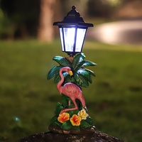 Nouveaux Ornements Lumineux Solaires en Résine Flamant Rose et Toucan pour Jardin, Artisanat Semi-Artisanal Transfrontalier