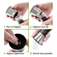 Ensemble de moulins à sel, poivre et piment réglables et rechargeables en acier inoxydable argenté, capacité 165 ml, avec bouton rotatif, pour épices et herbes à usage domestique