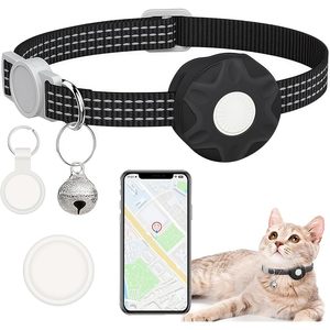 Collar rastreador para gatos Gretmix, nailon negro reflectante, seguimiento en tiempo real, Bluetooth para gatos con aplicación SmartTag, Ios, Android - Product Image 1