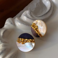 Boucles d'oreilles clous en Lapis Lazuli naturel et nacre blanche, plaquées or 18 carats, aiguilles rondes en argent, style luxe léger, pour femme