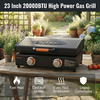 23 Zoll 2-Brenner Tisch-Gasgrill, Gasgrillplatte mit Abdeckhaube, mit Emaillierter Gusseisen-Heizplatte