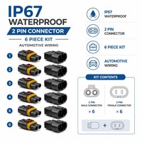 محول إضاءة قبة متعدد الأطراف مقاوم للماء بمعيار IP67، ذكر وأنثى بـ 2 دبوس، طقم 6 قطع، سلك نحاسي مطلي بالقصدير عالي المرونة 20AWG، عازل PVC، 12 فولت تيار مستمر