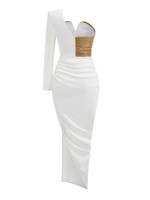 Robe longue à épaule oblique à manches uniques, tendance et à la mode, à fleurs, moulante, décontractée, élégante, pour le dîner