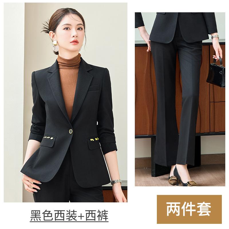 Black suit with slightly flared trousers