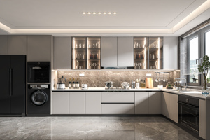 Mobile in Stile Moderno <span class=keywords><strong>con</strong></span> Ripiani in Vetro, Ampio Spazio Interno e Armadi da <span class=keywords><strong>Cucina</strong></span> in Legno su Misura - Product Image 4