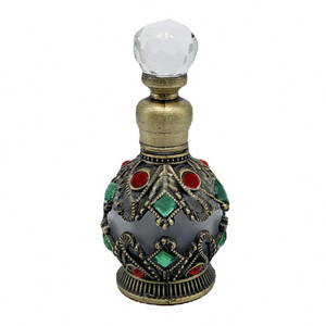 Fancy <b>Perfume</b> <b>Bottle</b> With Crystal Stopper Gold Decorated Round Shape Gift Craft 30ml Empty Glass <b>Bottle</b> - Product Image 2