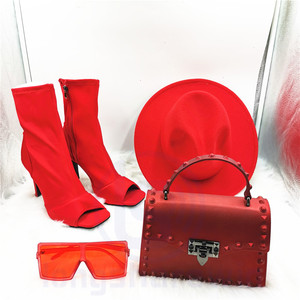 Bolso de mano mate de PVC para mujer, a la moda, bolsas coloridas de gelatina y Sandalias de tacón alto, conjuntos de sombreros fedora - Product Image 2