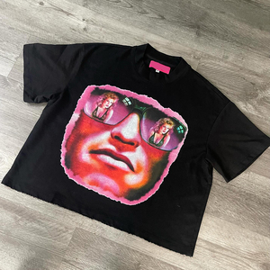 Vintage negro americano Size100 % algodón recortado hombres DTG estampado para 230G camiseta Boxy - Product Image 1