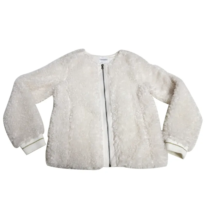 Children's Zippered Round Neck Coat Lamb Wool Solid Coloured Casual Top For Girls